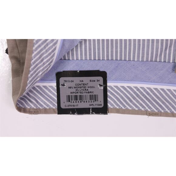 Berle Taupe Wool Stretch Flat Front Dress Pants Trousers 34 x unhemmed New - Picture 6 of 8